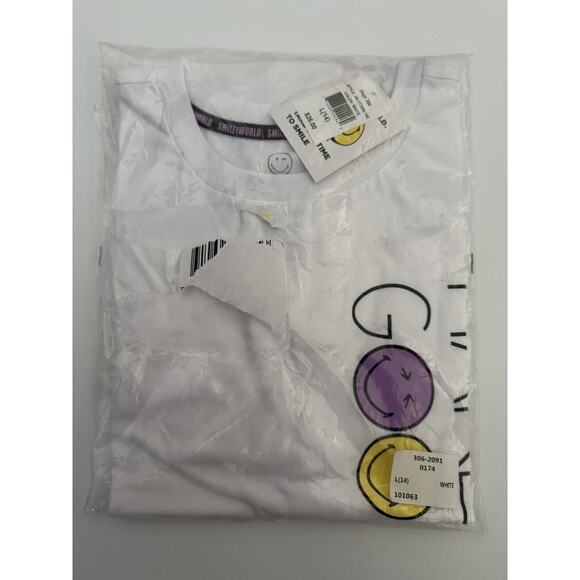 SmileyWorld Make It A Good Day Happy Face Round Neck Short Sleeve Top Size L 14 - Picture 2 of 4